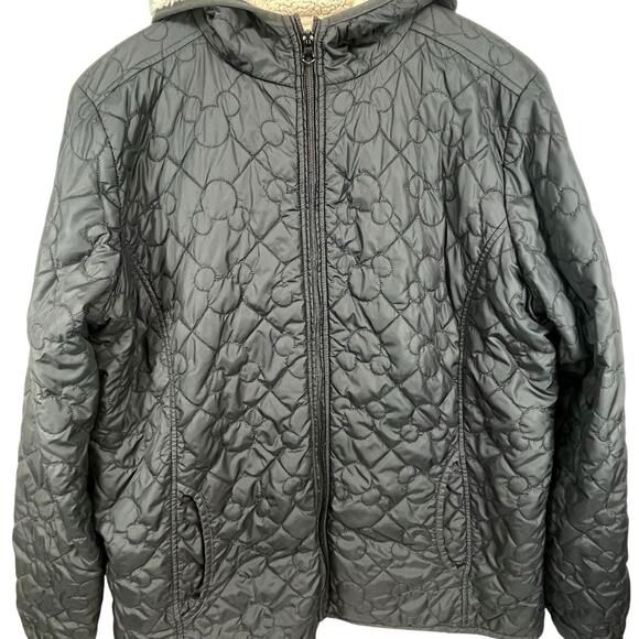 Disney Parks Mickey Mouse Quilted Jacket Puffer Fleece Lined Hooded Black L - Picture 3 of 6
